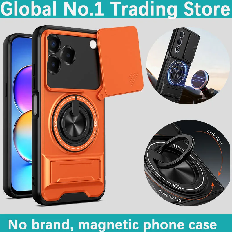 Capa de Telefone para ZTE Blade Design nubia V80 Pro nubia Design Vita com Tampa Deslizante para Lente, Capa Dura de Plástico com Anel Magnético Rotativo