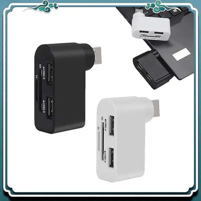 Hub USB Dapat Diputar 4 In 1 Premium, Hub Laptop, Hub USB Putar 180 Derajat Portabel, Stasiun Dok Hub USB (Hitam+Putih)