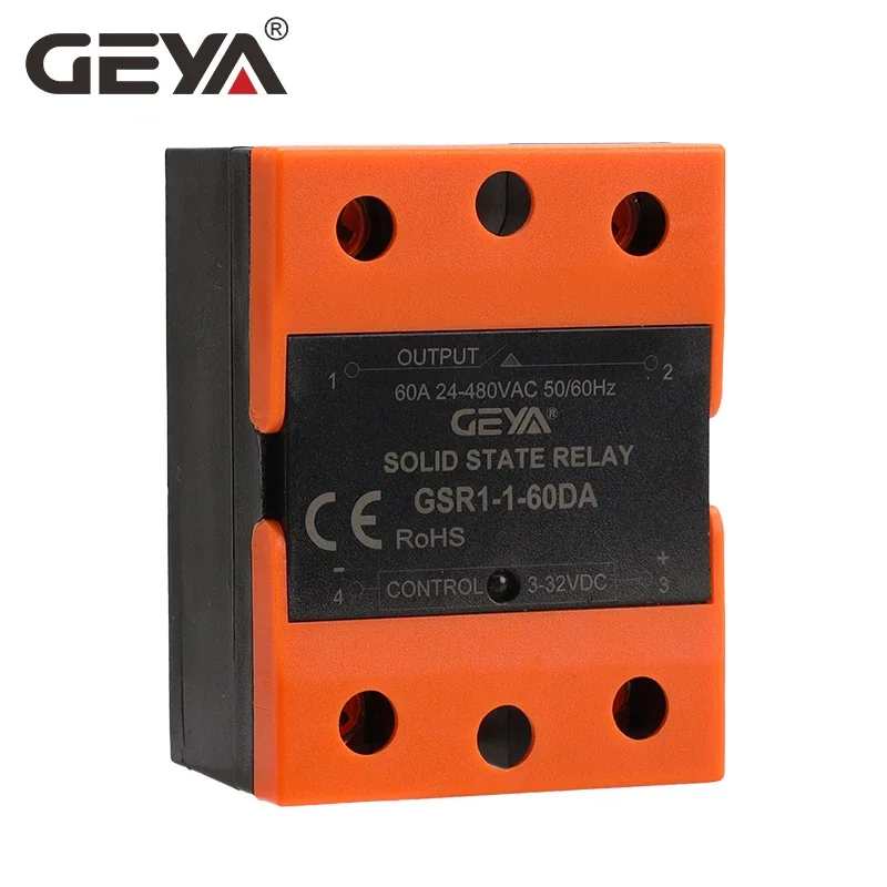 GEYA GSR1-1 Solid State Module Relay DC-AC DC-DC AC-AC Single Phase SSR 10A 25A 40A 60A 80A 100A 120A Without Cover