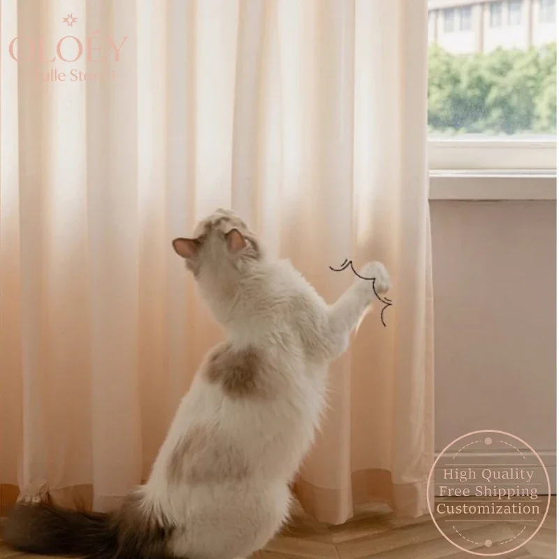 Semi Sheer Cream Gauze Curtain for Window Light Permeable Not Transparent Sun Protection High End Living Room Window Treatment