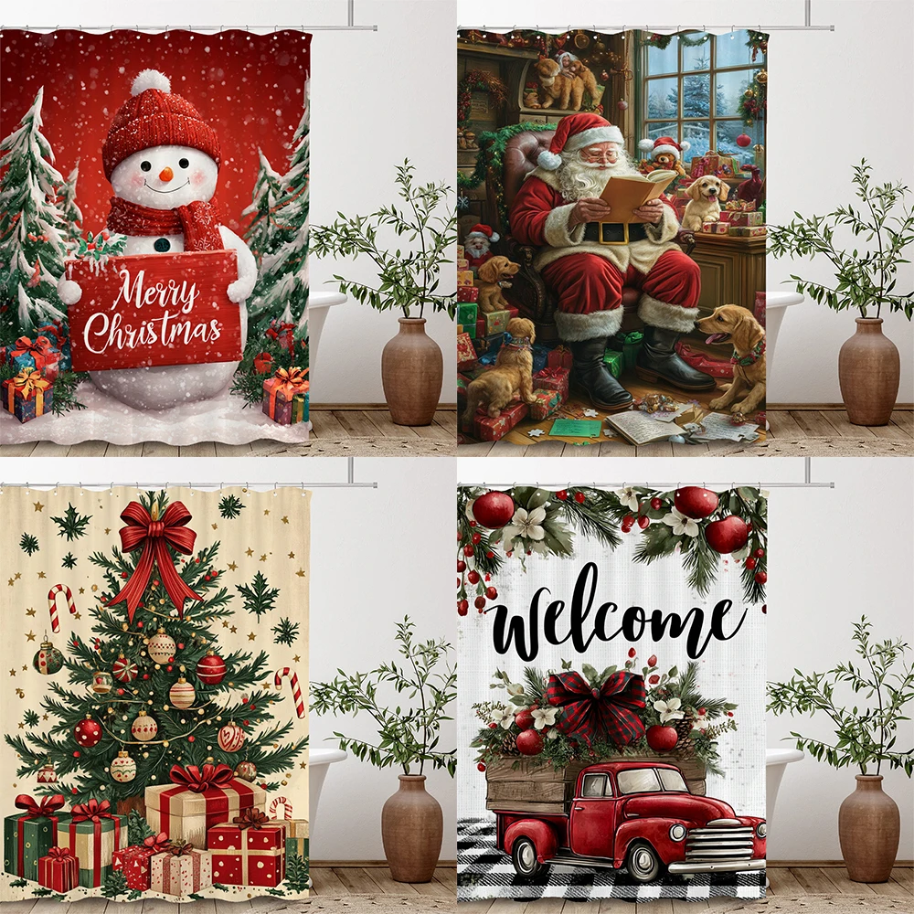 

Christmas Shower Curtain Cartoon Snowman Santa Claus Shower Curtain Xmas Christmas Printed fabric Decorations Bathroom Curtain