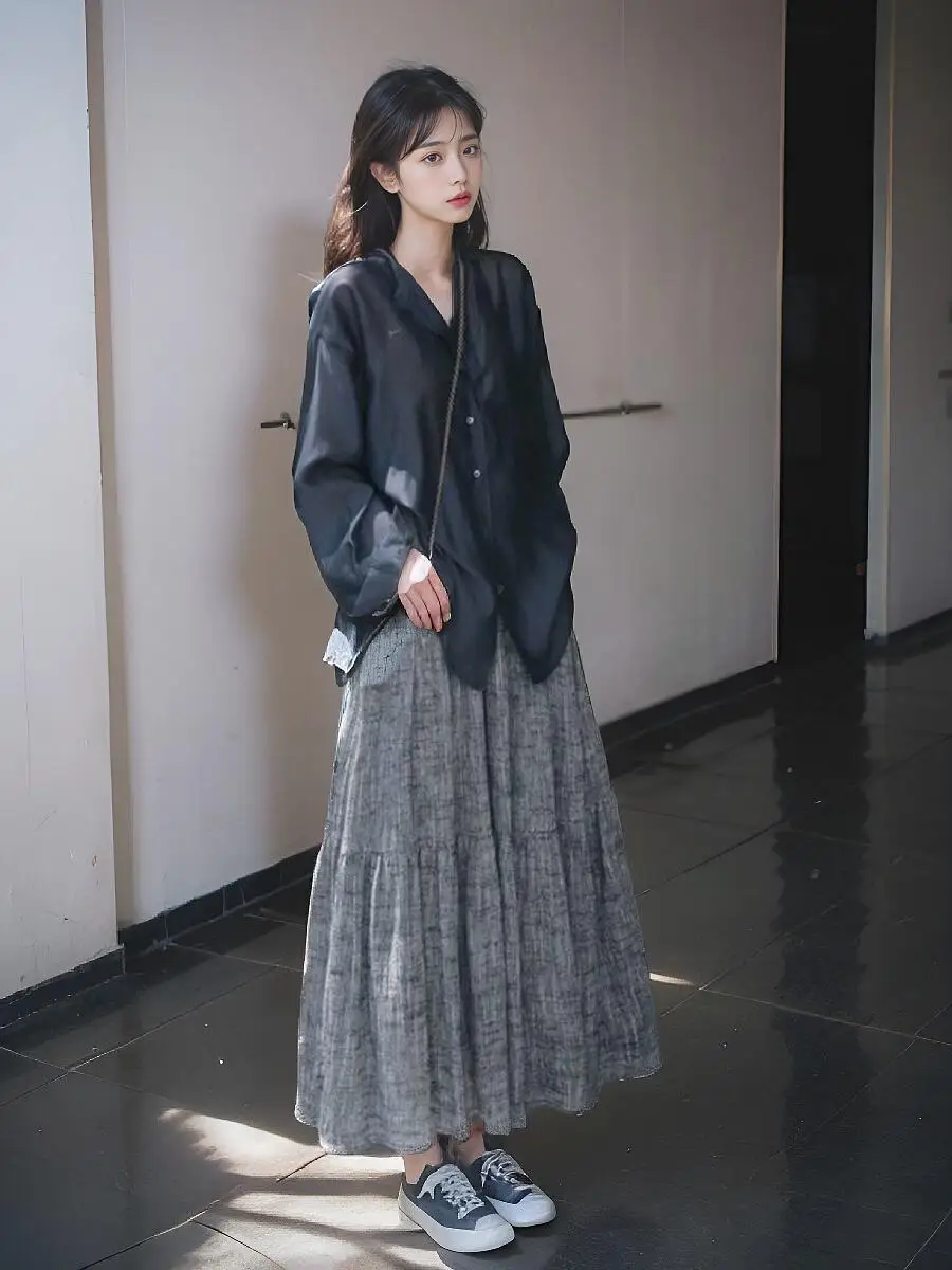 

Stylish Floral Print Two-Piece Set Elegant Semi-Long Skirt And Outerwear Trendy Design Comfortable Cotton Material for Women