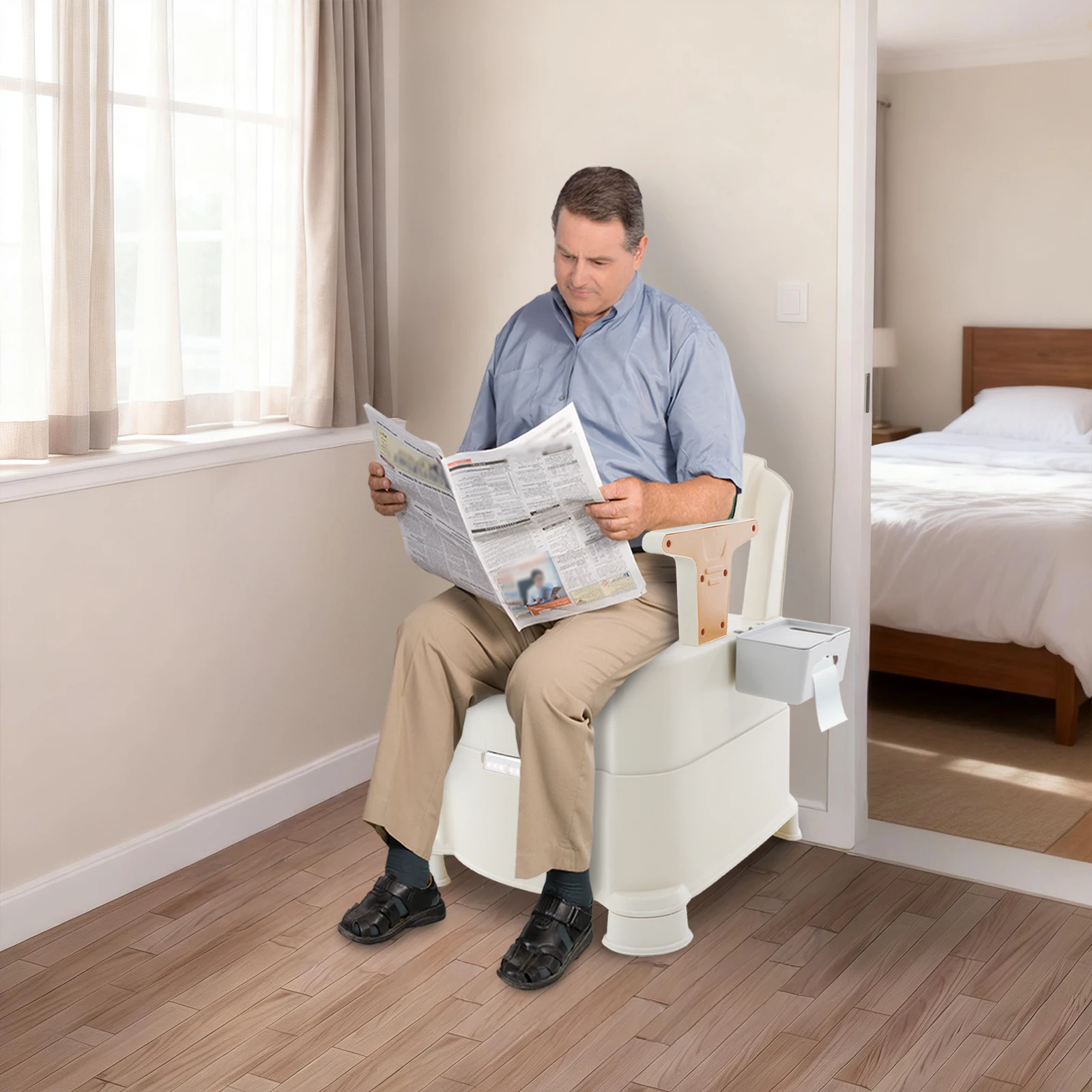 Picture 6: Elderly Bedside Commode with Induction Night Light And Tissue Box Disability Access Commode for Comfortable Nighttime Use