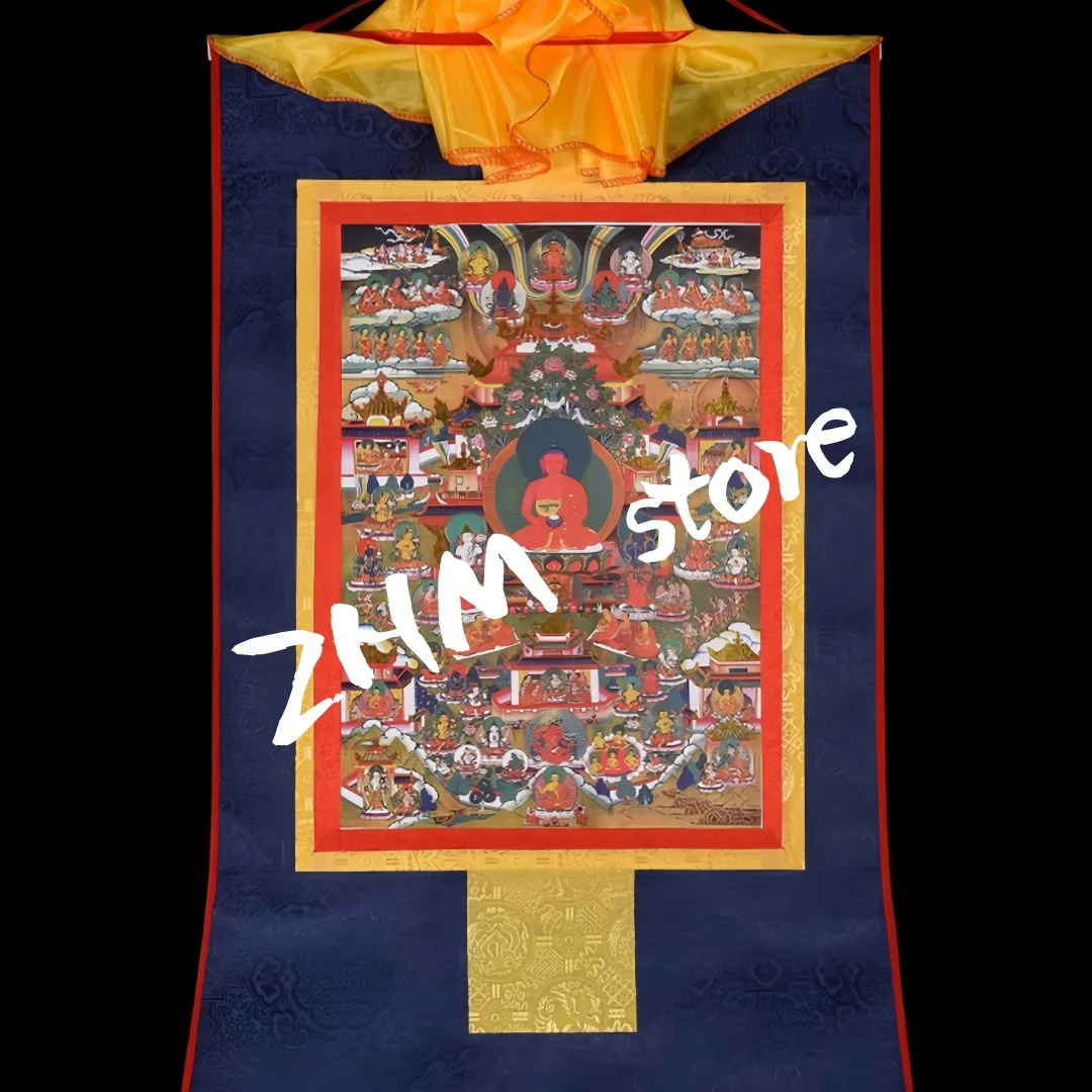 Gold-stamped Thangka Artwork Amitabha Buddha's Pure Land Buddhist Image Temple Decoration Mural for Home And Office