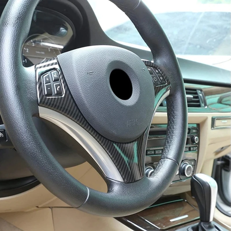 Cubierta de fibra de carbono para volante de coche, accesorios decorativos para BMW Serie 3 E90 E92 E93 Serie 1 E82 E87 2005 - 2011