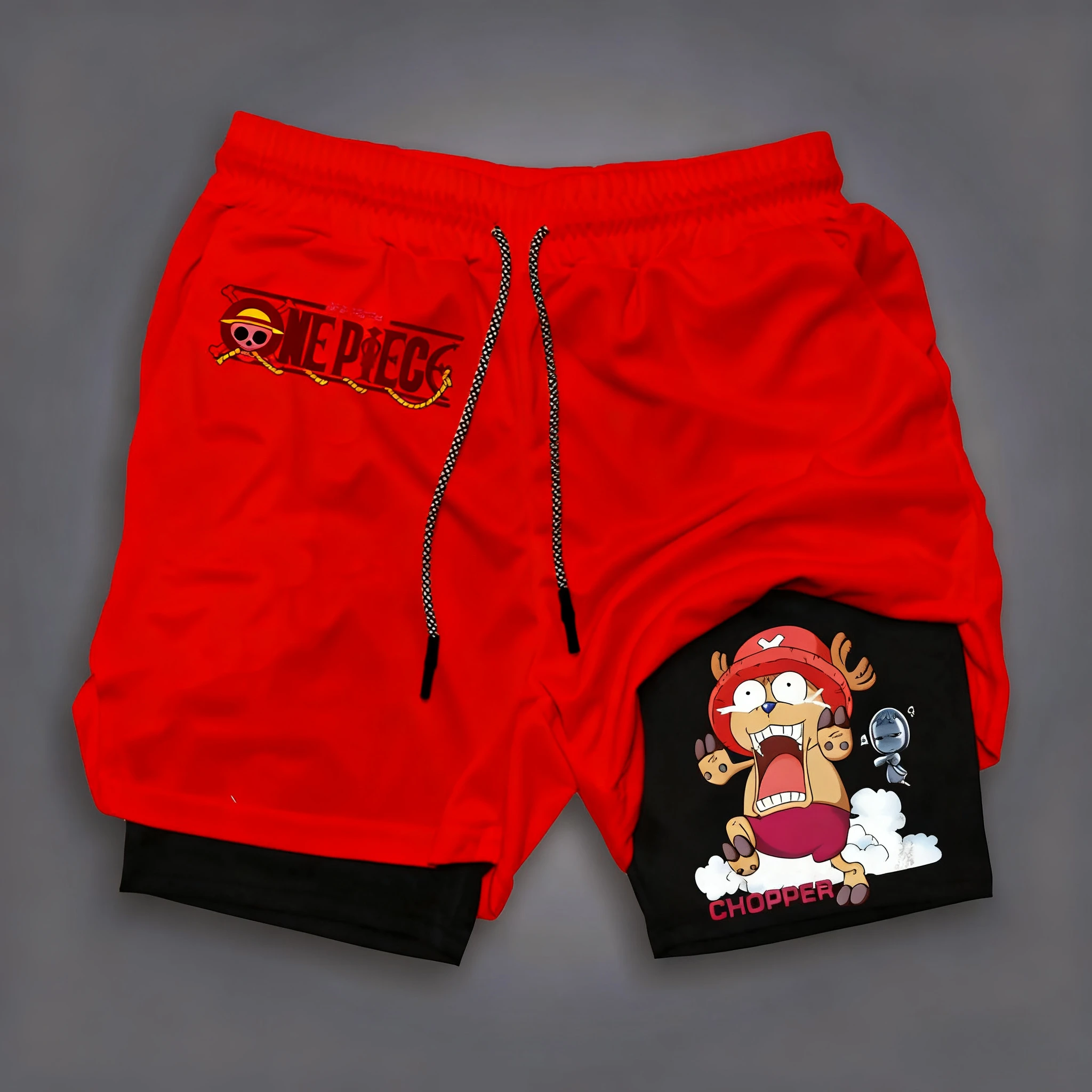 Bandai One Piece Luffy and Soron Printed Men's Double-layered Shorts 2026 Summer Loose, Breathable and Sporty Fashion Shorts