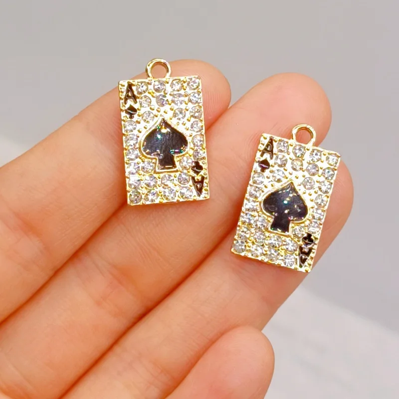 50pcs/lot Fashion  poker Spades A With rhinestone pendant Earrings Drop bling charm Ear Studs connecter tag Jewelry DIY