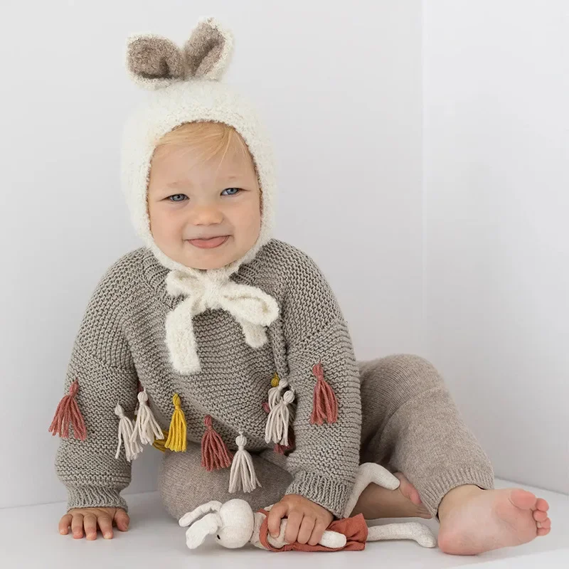 OUYANG&IVAN Baby Hat 2024 Autumn and Winter New Rabbit Ears Shape Children's Hat Thermal Sleeve Hat Boy Girl Baby Warm Hats