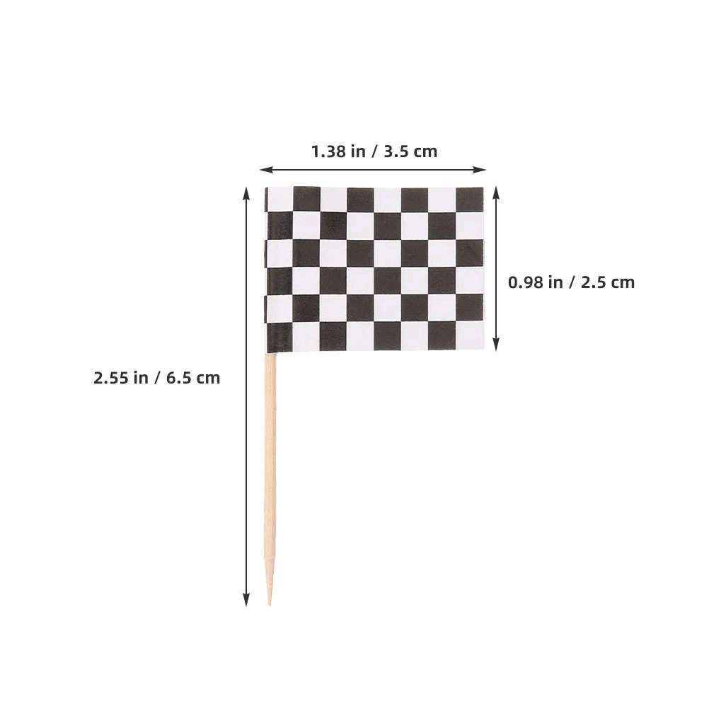 120Pcs Racing Flag Cupcake Toppers For Racing Theme Party Party Checkered Mini Square Pattern Flags Sticks