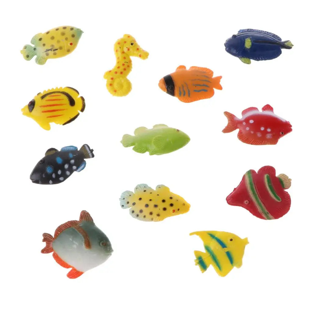 12x Plastic Fish Model Figures Party Favors for Kids Children