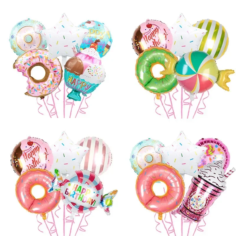 Disney Children\'s Birthday Party Aluminum Film Balloon Summer Theme Ice Cream Cup Donut Candy Decoration Set