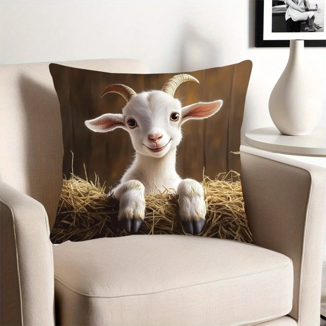 Double Sided Cute Goat Print Soft Throw Pillow Cover for Bed Sofa and Lounge Chair Home Decoration
