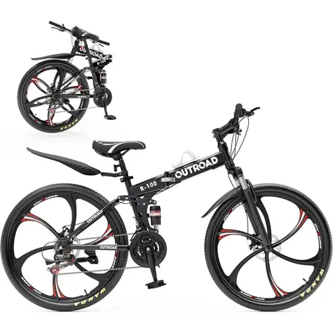 26 Inch Folding Mountain Bike with High Carbon Steel 21 Speed City Bike with Dual Suspension Folding Bicycle for Adults Men and