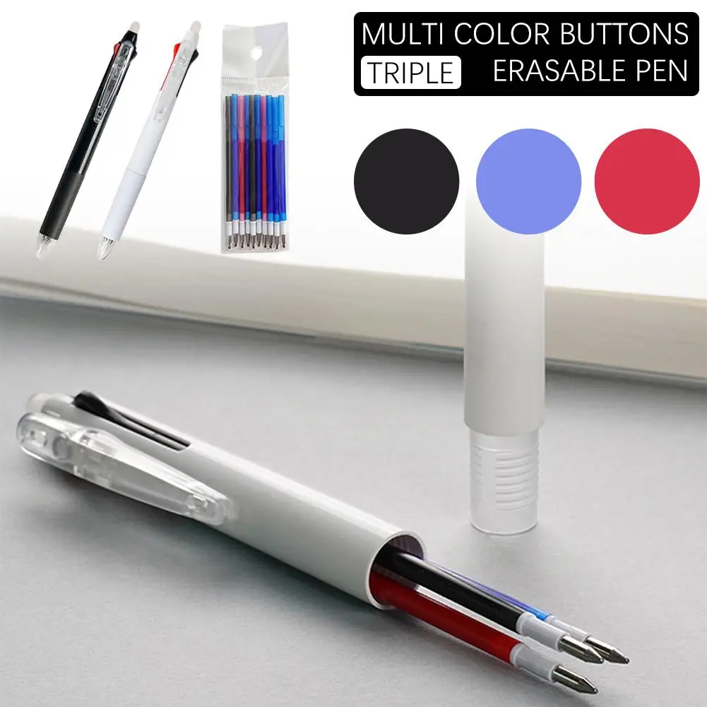 

3-in-1 Multi Color Press Erasable Pen for Writing Signing Pen Quick-drying Student Stationery School Office Supplies C2E8