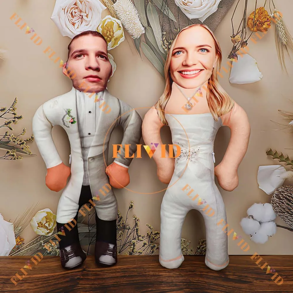 Custom 3D Couple Wedding Photo Ugly Pillow,Personalized Groom Bride Portrait Printed Throw Pillow,Funny Cushion Home Decor Gift