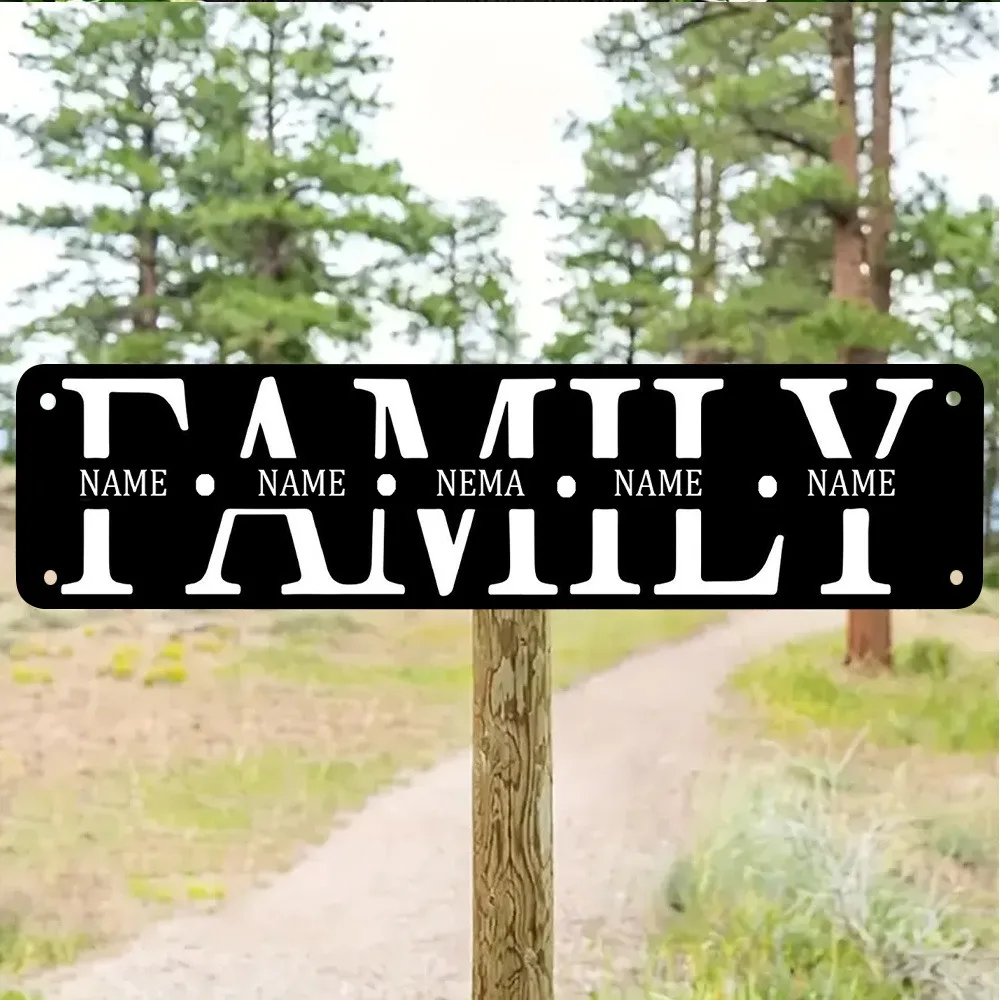 Personalized Custom Multiple Names Family Sign Retro Letter Rectangle Metal Plaque Yard Decor (Only For Decoration)
