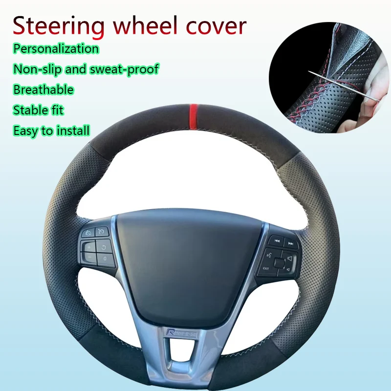 

DIY Hand Sewing Car Steering Wheel Cover for Volvo S60 V60 V70 XC60 Suede Genuine Leather Breathable Non-slip Interior Braid