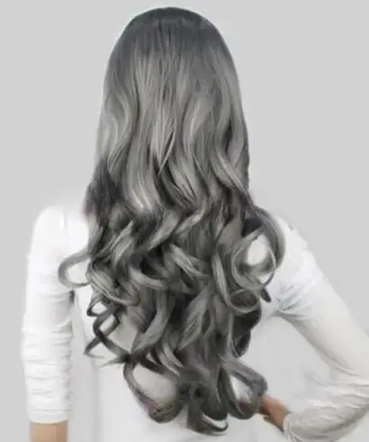 Sexy Long Gray Curls Wave Side Bang Cosplay Synthetic Hair Wig