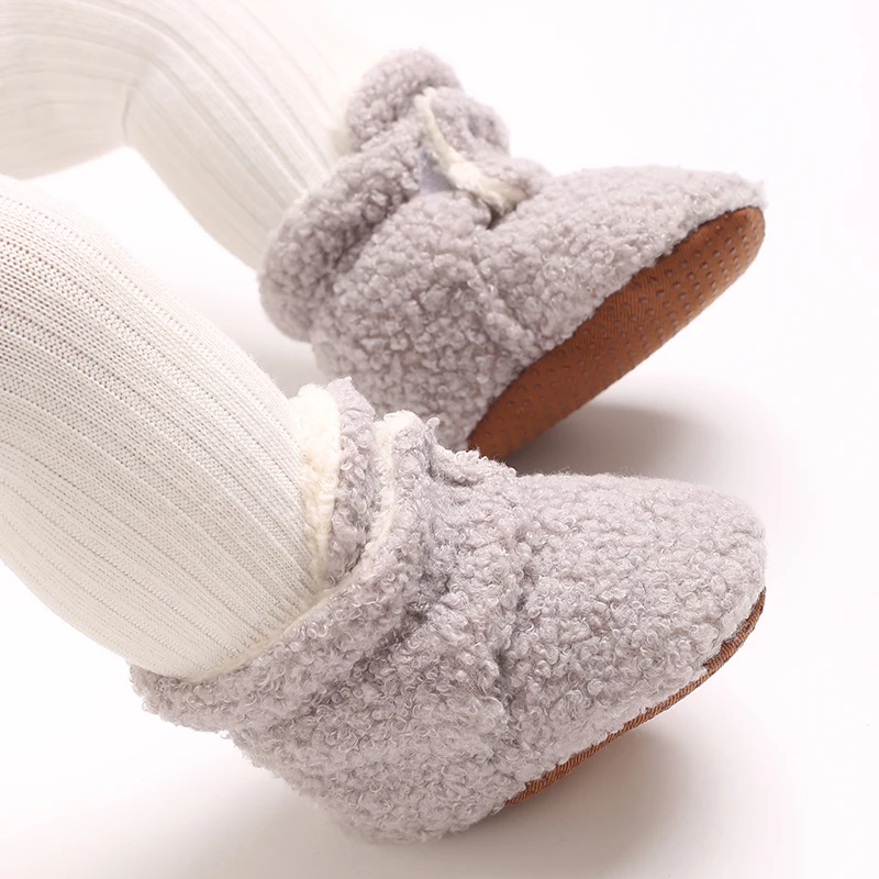 Neugeborenes Baby, Junge, Mädchen, weiche Fleece-Booties, Stay On, Säuglingshausschuhe, Socken, Schuh, rutschfester Greifer, Kleinkind-Erstwanderer, Winter-Knöchel – Detail 12