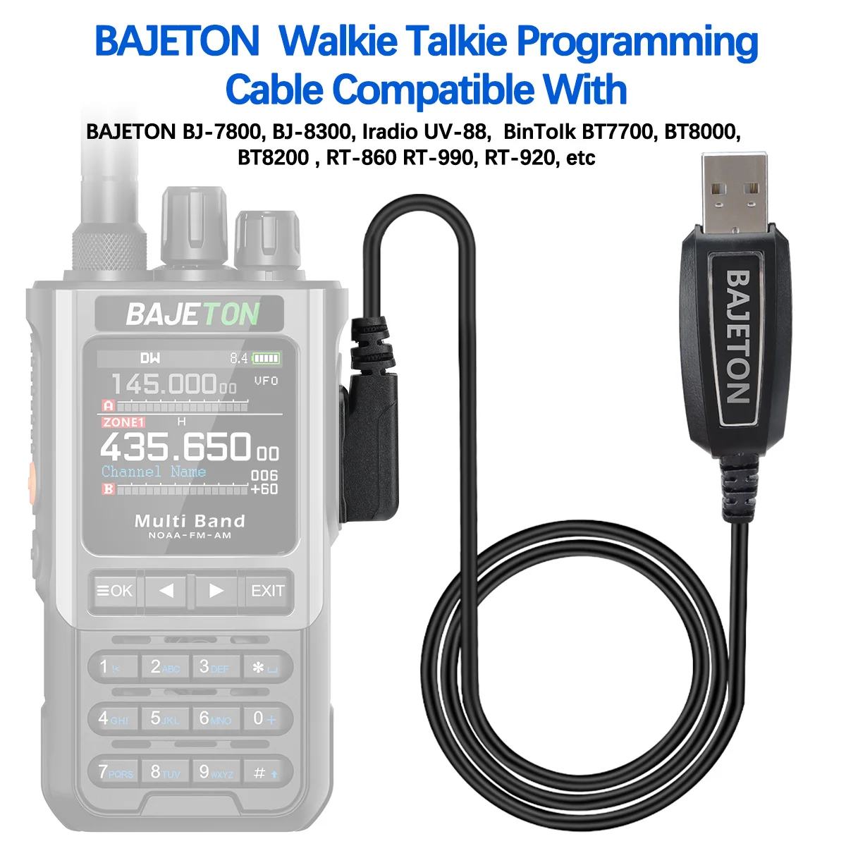 Kabel Pemrograman USB BAJETON Walkie Talkie K Plug Untuk BJ-8300 BJ-7800 BT8200 Quansheng UV-K5(8) UV-K6 Baofeng UV-5R Mini Radio