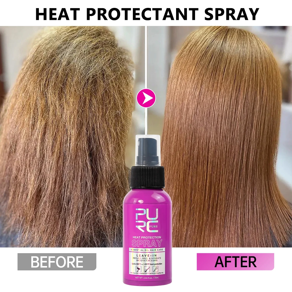 PURC Spray Protector de calor para peluquería, Protector térmico profesional, aceite de argán, productos para el cuidado del cabello, Antifrizz y brillante