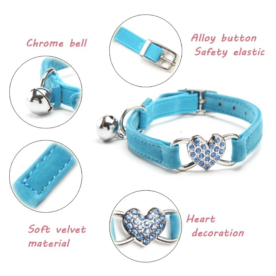 Cat Collar Heart Charm Personalized ID Name with Bell Safety Elastic Adjustable Soft Velvet Puppy Small Dog Pet Collar Kitty