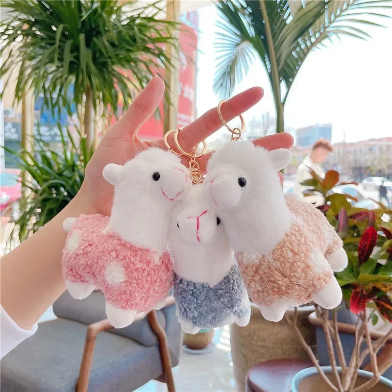 Creative Cute 11cm Alpaca Plush Dolls Keychains Soft Stuffed Animal Toys Lamb Bag Pendant Car Key Ring for Kids Girls Gift