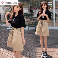 Summer New Waist Slimming Style with Contrast Color Splicing Fake Two Pieces Fashion Loose Large Size Dress for Women Dress