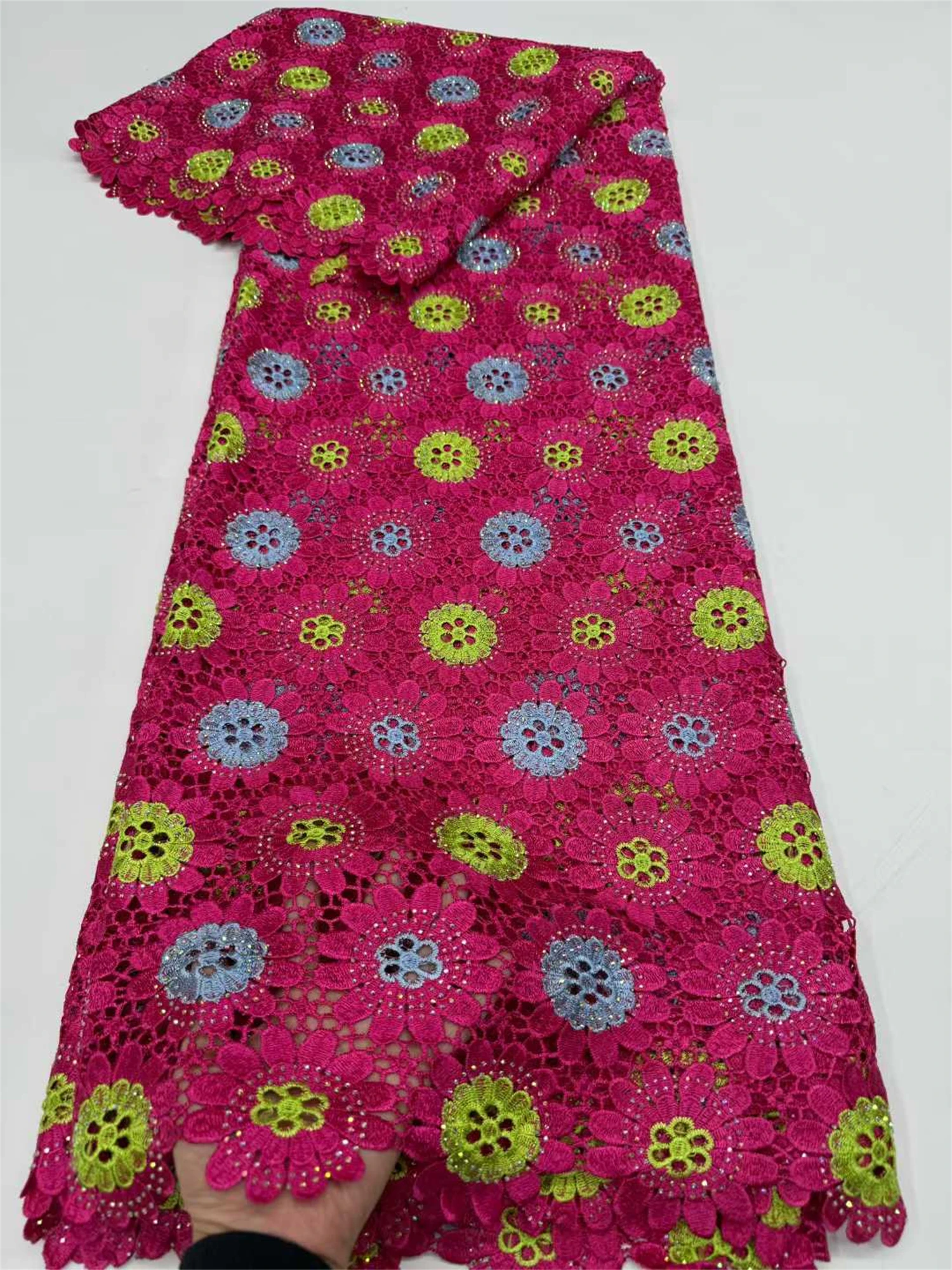 

Luxury Gem Pinholes Cord lace Nigerian Water Soluble Lace Fabric With Stone 2026 Hight Quality African Guipure Cord Lace Sewing