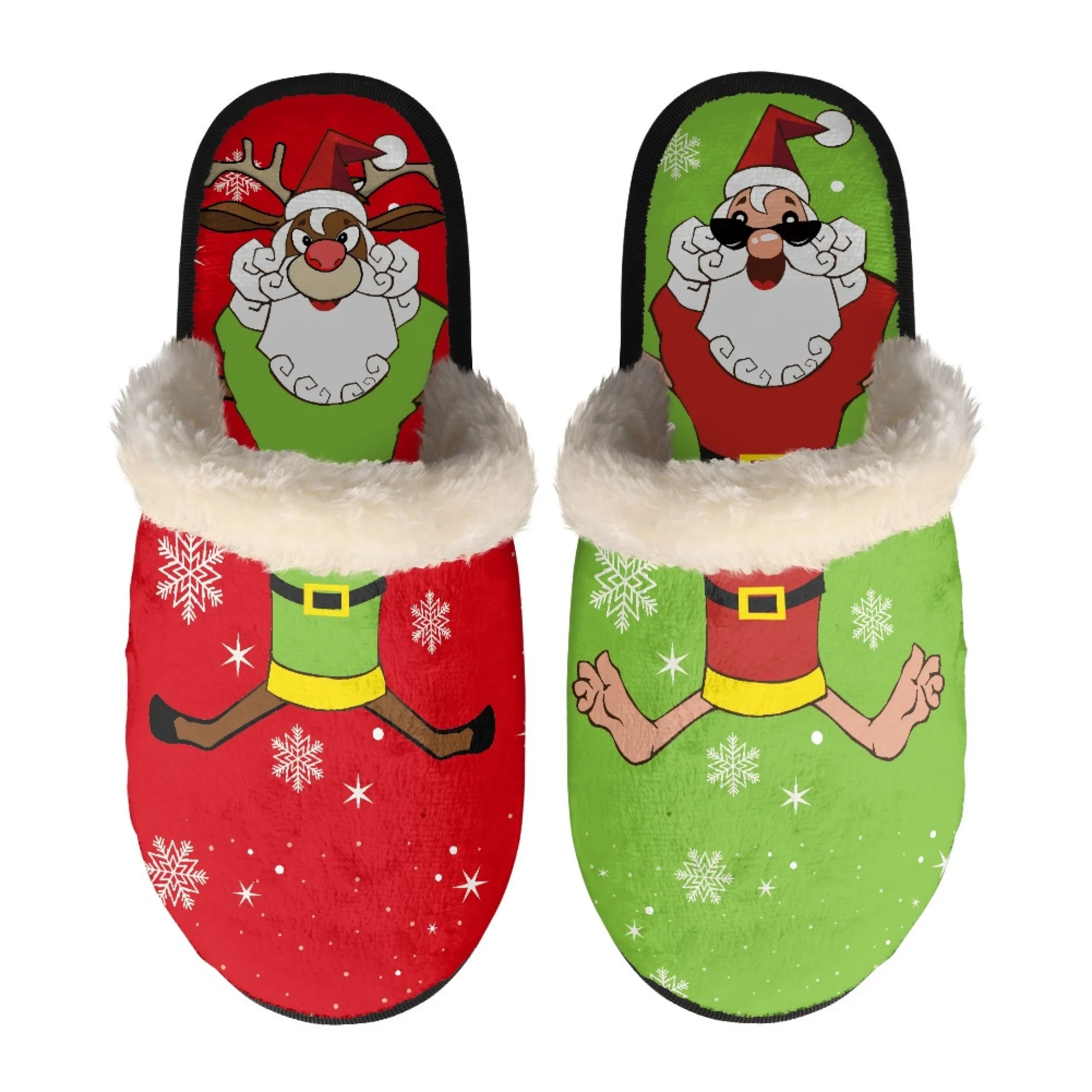 Yikeluo Cotton Slippers 2022 Autumn/Winter Xmas Gift Merry Christmas Plush Shoes Indoor Santa Claus Red Print Fleece Slippe