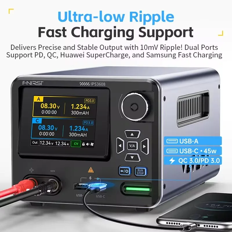 FNIRSI IPS3608 Adjustable DC Power Supply 36V 8A 285W Lab Bench Power Supply Voltage and Current Regulator USB Type-C Interface