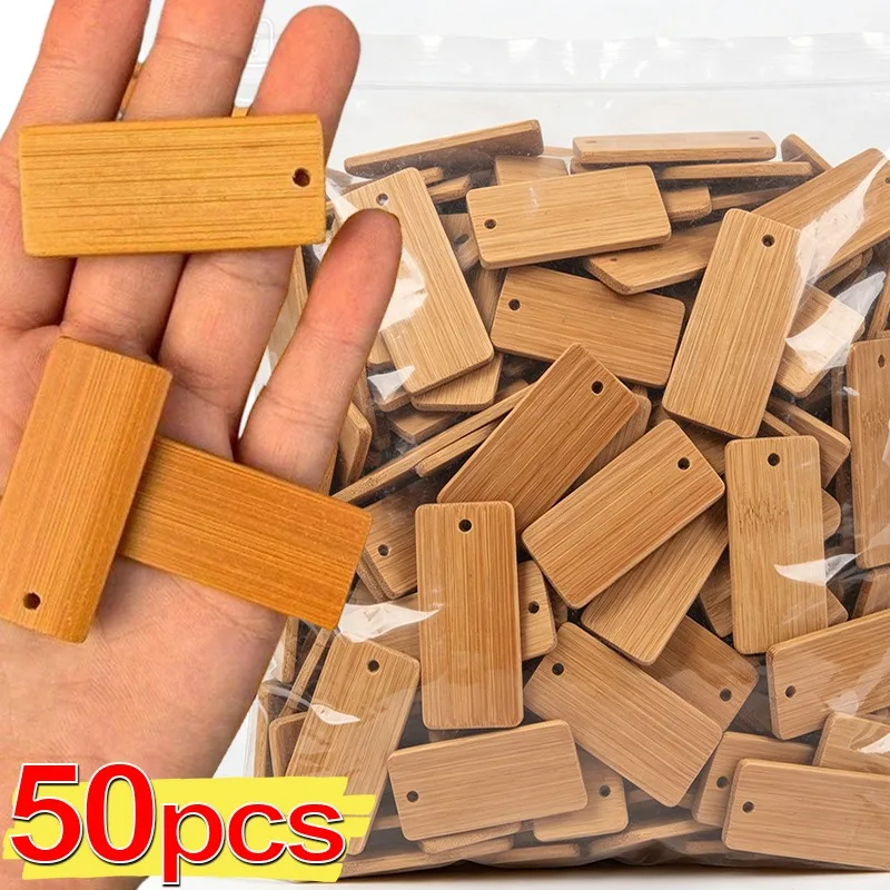 5/50pcs Unisex Bamboo Blank Keychain DIY Pendant Personalized Small Bamboo Piece with Engraved Letters USB Flash Drive Accessory