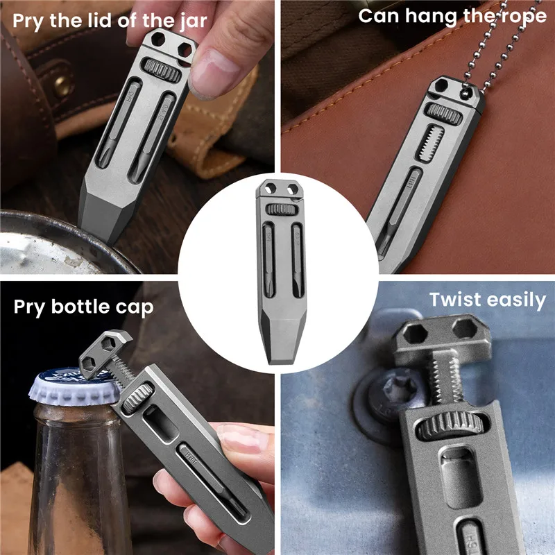 Titanium Alloy Mini EDC Wrench Multifunctional Pry Bar Bottle Opener Portable Keychain Pocket Tool Accessory Screwdriver