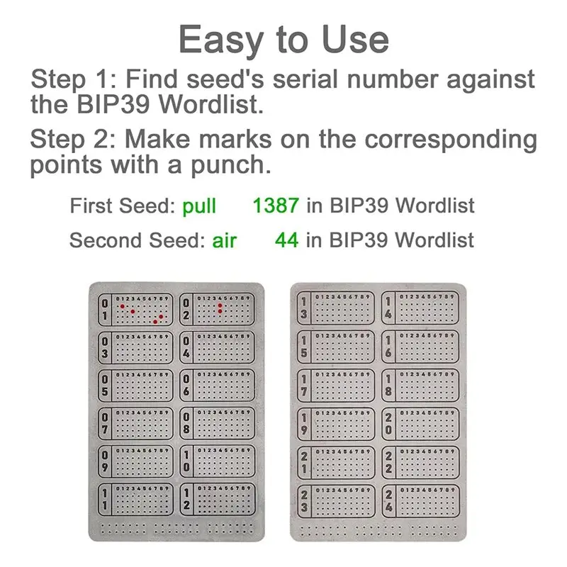 NEW-Mnemonic 24 Words Backup Kit Bitcoin Seed Plates For 12, 18, 24 Words For Ledger,Trezor, BIP39 Hardware Wallets view 2
