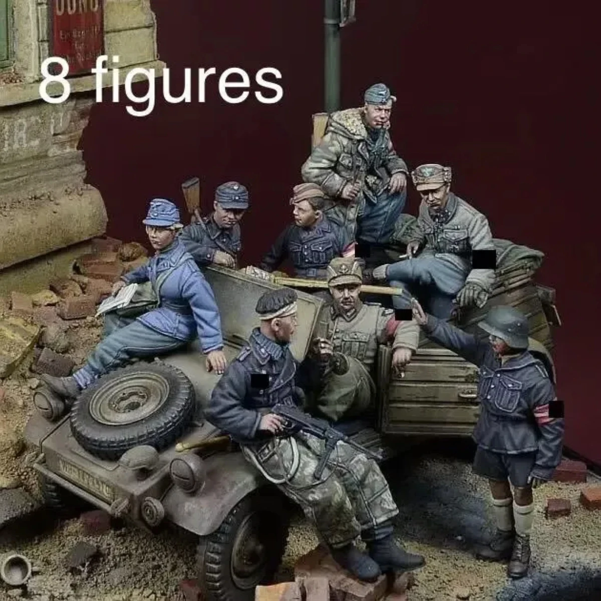 

Комплект неокрашенной модели из смолы 1/35, военная тема, немецкий солдат (8 человек без автомобиля), в разобранном и неокрашенном виде GK, 1041R