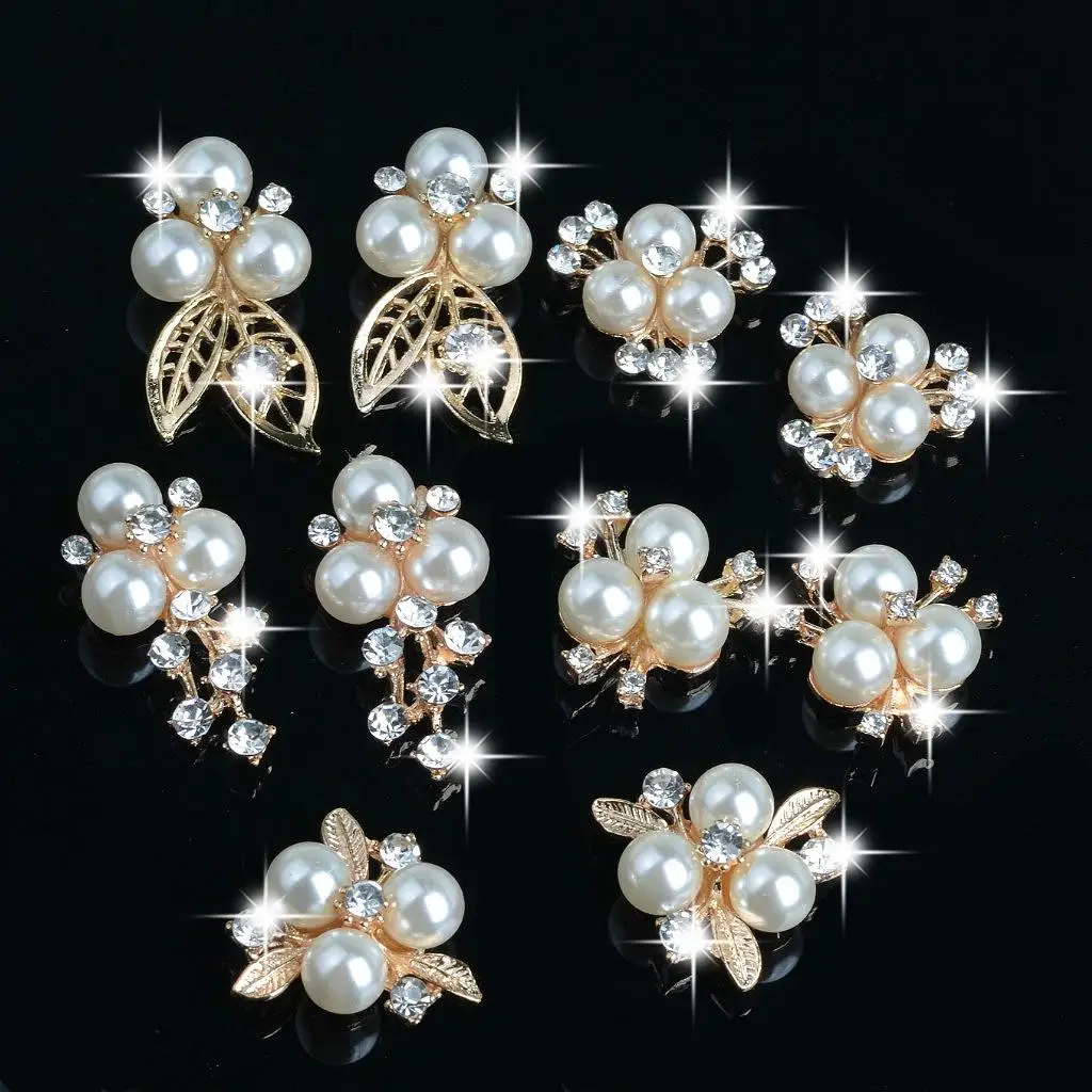 10pcs Crystal Rhinestone Buttons Flower Flatback Jewelry Embellishment