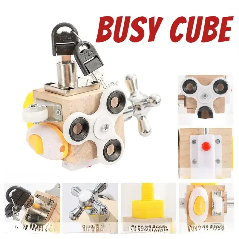 

Montessori Baby Wooden Busy Cube Toys Fun Hands Brains Training Tools Learning Educational Toys for Kids Christmas Gift