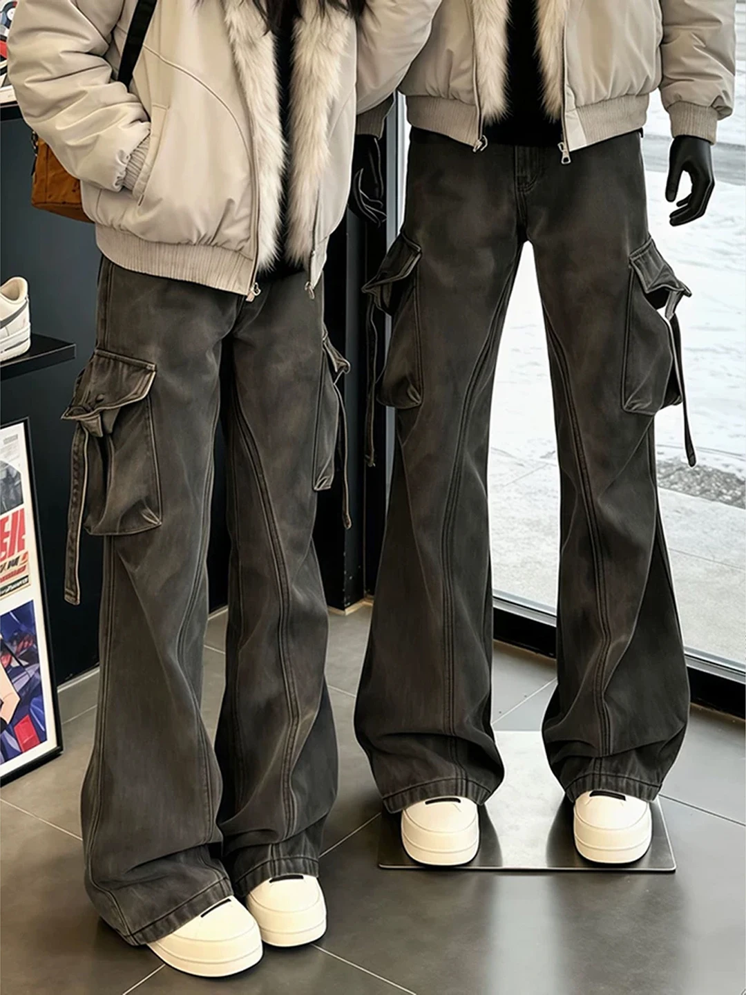 

Мужские рабочие брюки Waed Blaey: весенние американские джинсы для лесорубов, с высокой талией, прямые, зауженные, больших размеров