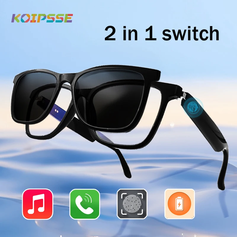 

Koipsse smart glasses with microphone fashion wireless call sports sunglasses 2 in 1 high-tech music playback anti-blue light UV