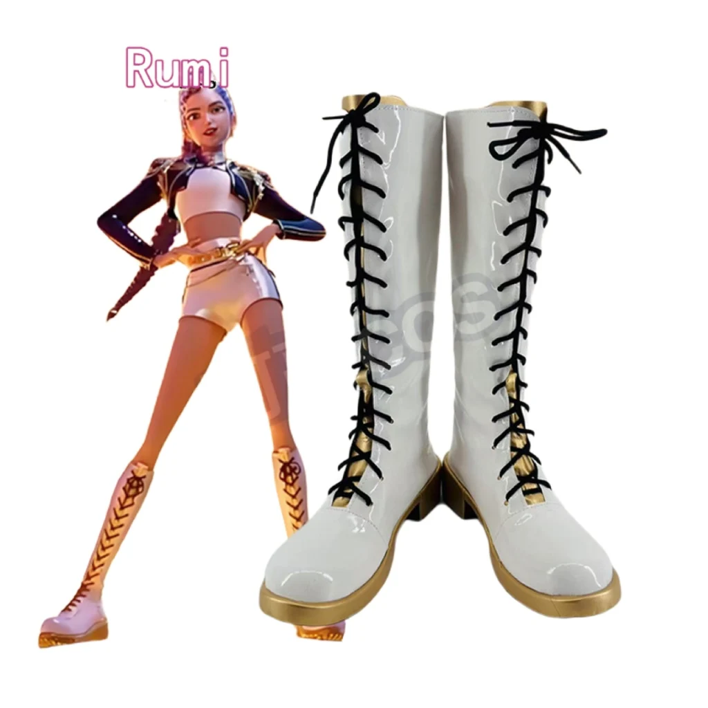 Niños niños niñas KPop Demon Hunters HUNTR/X Zoey Rumi traje de baile dorado negro zapatos botas de Cosplay botas de Carnaval de Halloween