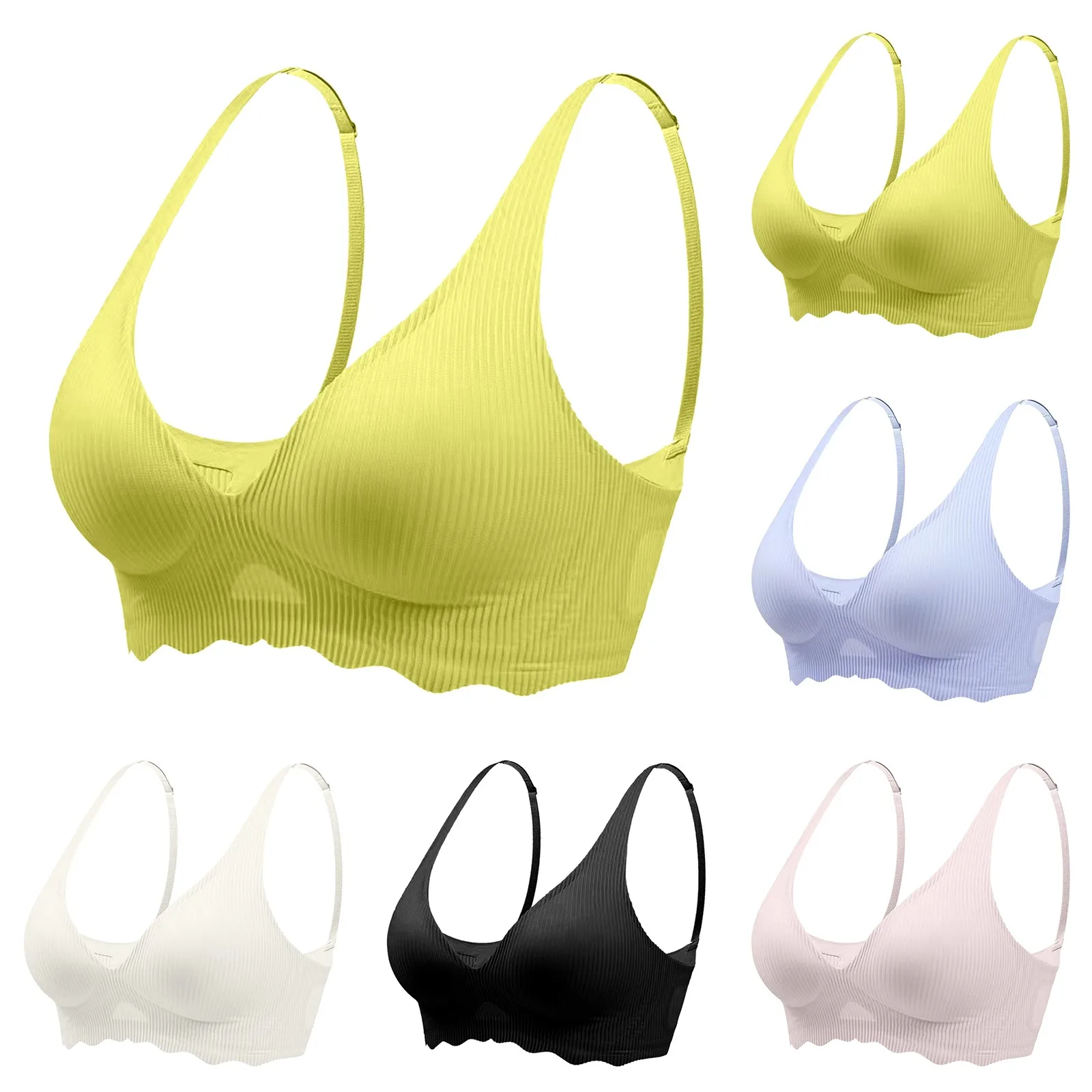 Women's Comfortable Summer Traceless No Steel Rim Small Chest With Soft Support Fixed Sexy Deep V Bra