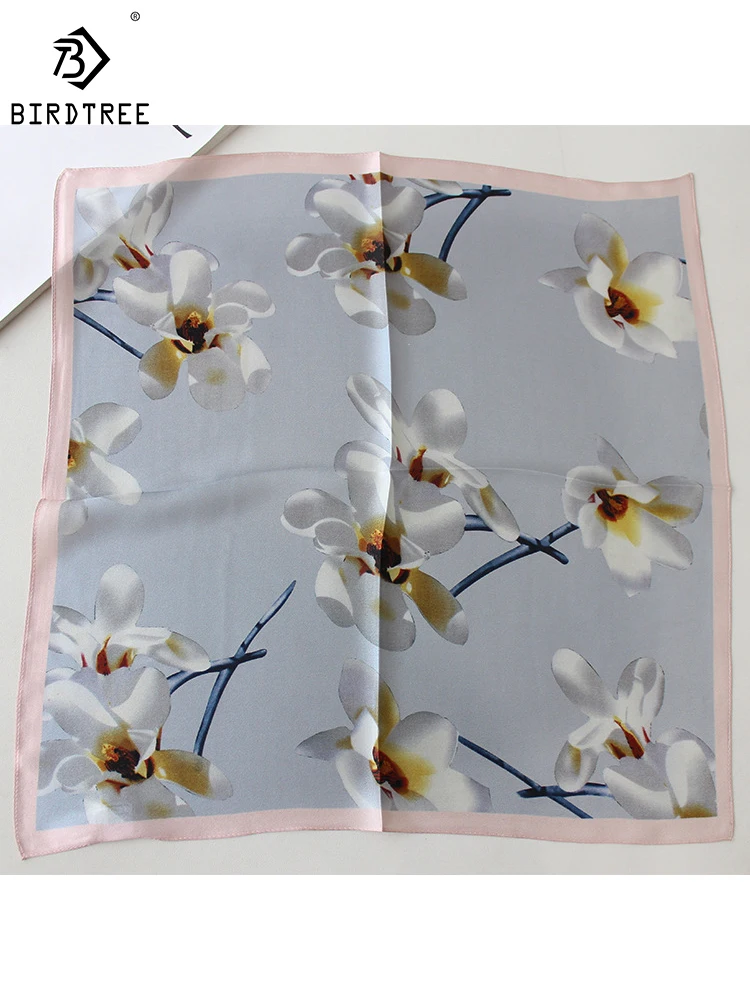 

Birdtree 100%Real Silk Square Scarf Flower Print Literary Retro Comfortable Soft Mom's Gift Silk Scarf 2024 Spring A41412QD