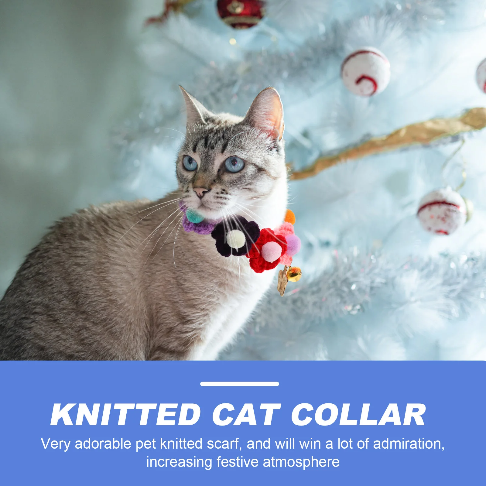 

1Pcs Flower Pet Collar Knitted Scarf Winter Xmas Neck Decoration Soft Lightweight Cat Dog Christmas Party Accessory