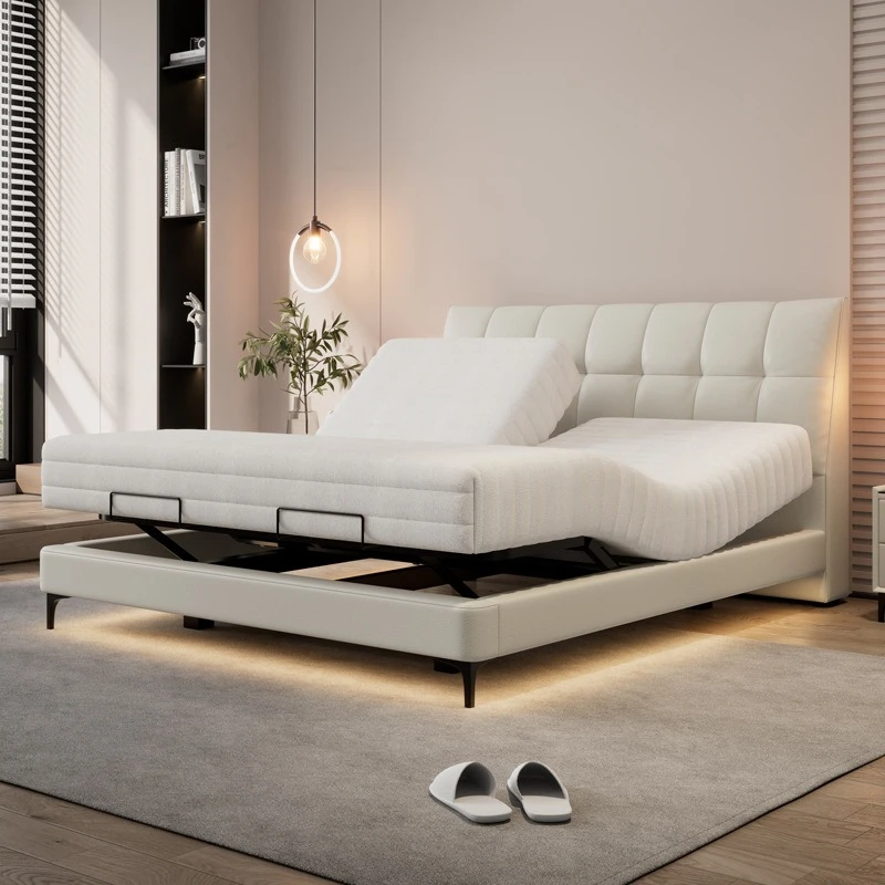 

Leather bed, modern minimalist multi-functional intelligent lifting electric bed