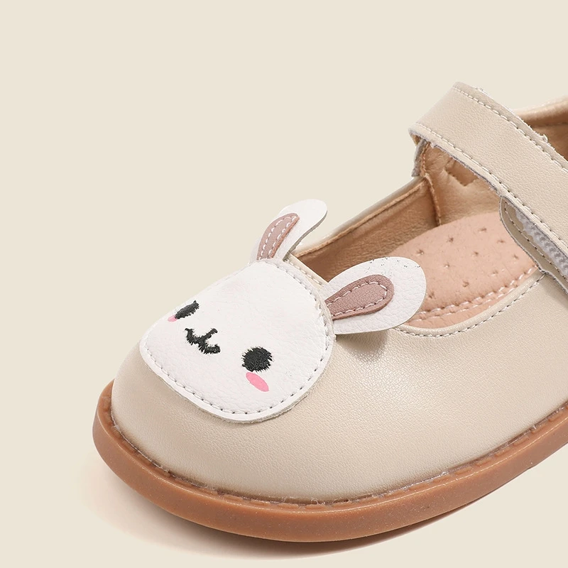 Autumn Genuine Leather Cartoon Rabbit Carrot Baby Girls\' Flat Shoes High Quality Arch Insole Little Kids Mary Jane Shoes