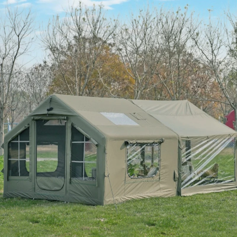 Inflatable tent, green 15 flat main hall Oxford cloth to expand rainproof, expand poles