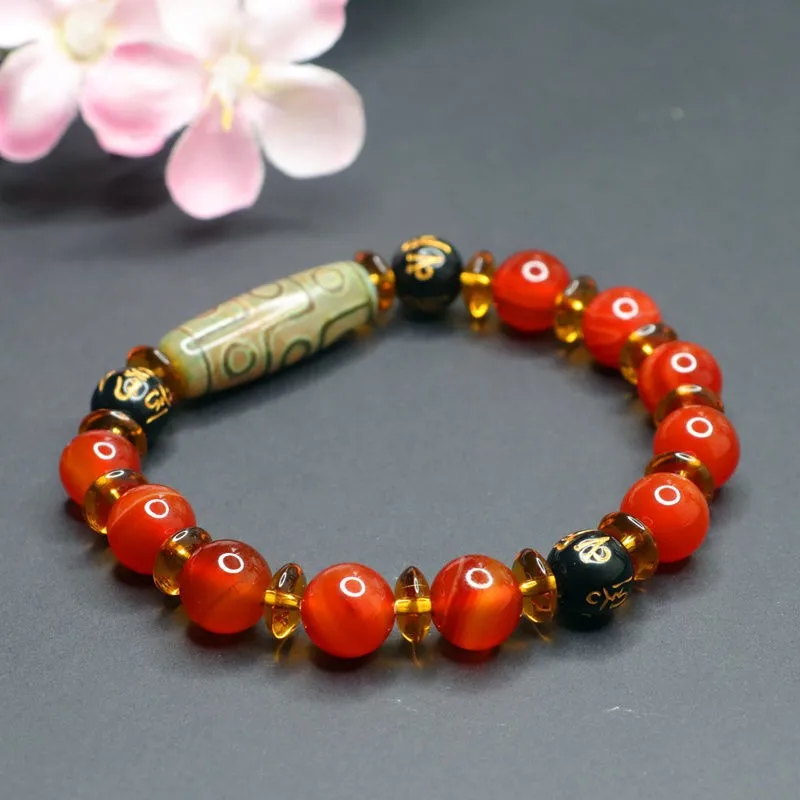 Tibetan Agate Nine-Eye Dzi Bead Bracelet Three Six Nine-Eye Bead Handstring