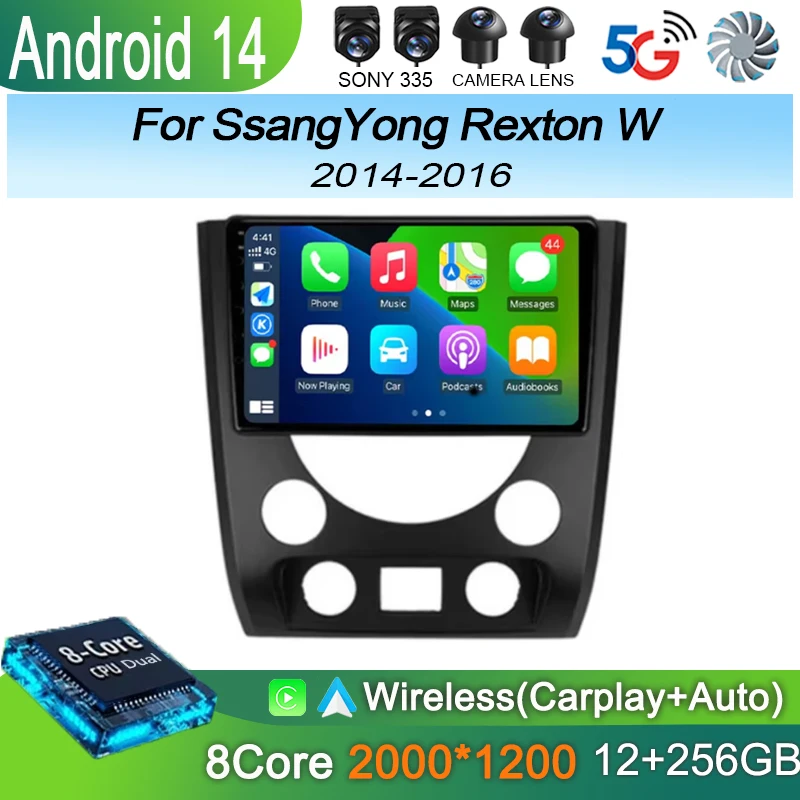 

Android 15 Carplay Auto Car Radio For SsangYong Rexton W 2014 2015 2016 Cassette Multimedia Player GPS Navigation Stereo NO 2DIN