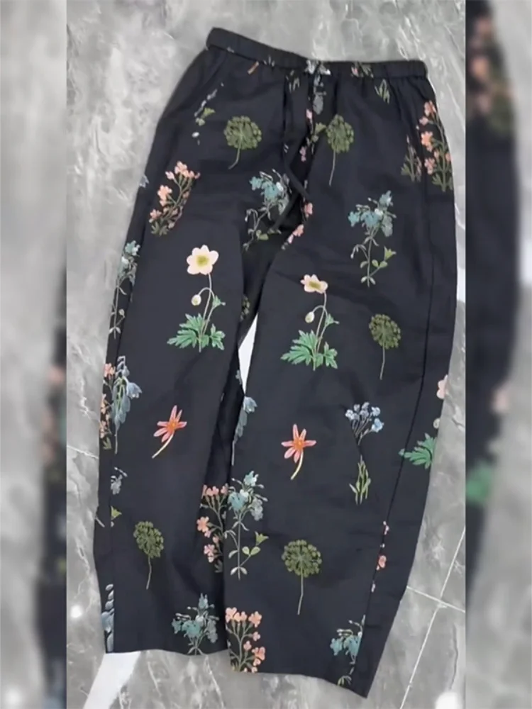 레트로 플로럴 프린트 캐주얼 팬츠 여성 여름 신상 큰 사이즈 작은 체형에도 잘 어울리는 멋진 린넨 와이드 레그 작은 꽃무늬...