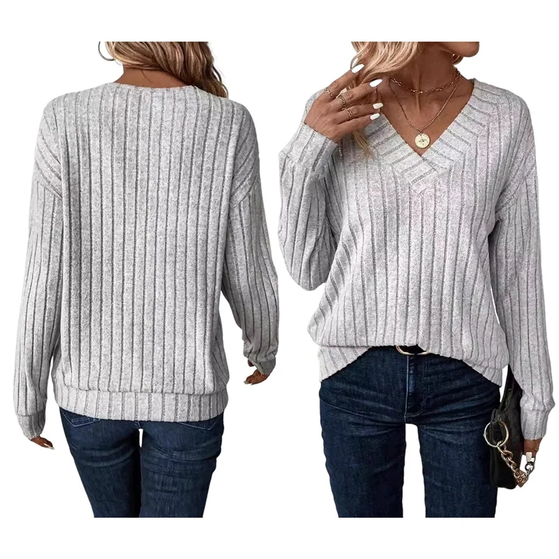 

ABRT-Long Sleeve Shirts For Women V Neck Casual Fall Tops Loose Fit Lightweights Sweaters Tunic Fashion Clothes